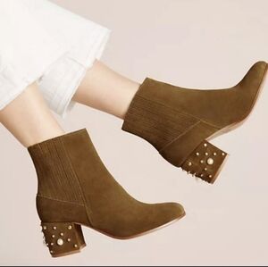Anthropologie Bettye Samantha Pearl Studded Genuine Suede Ankle Boots